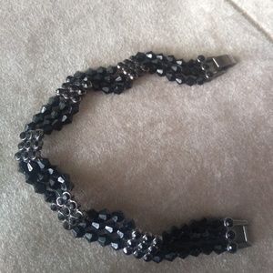 Black bead and rhinestone accent bracelet